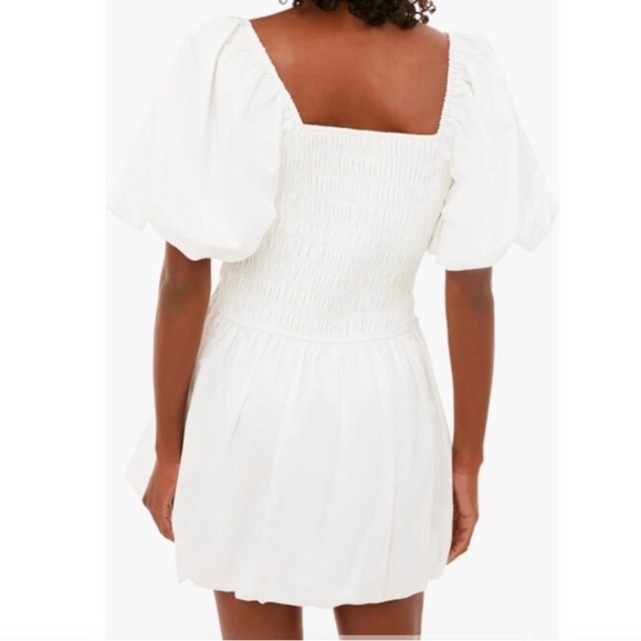 Tuckernuck Caterina Mini Dress L NWT White Cotton Smocked Puff Sleeve Boho - Picture 3 of 10